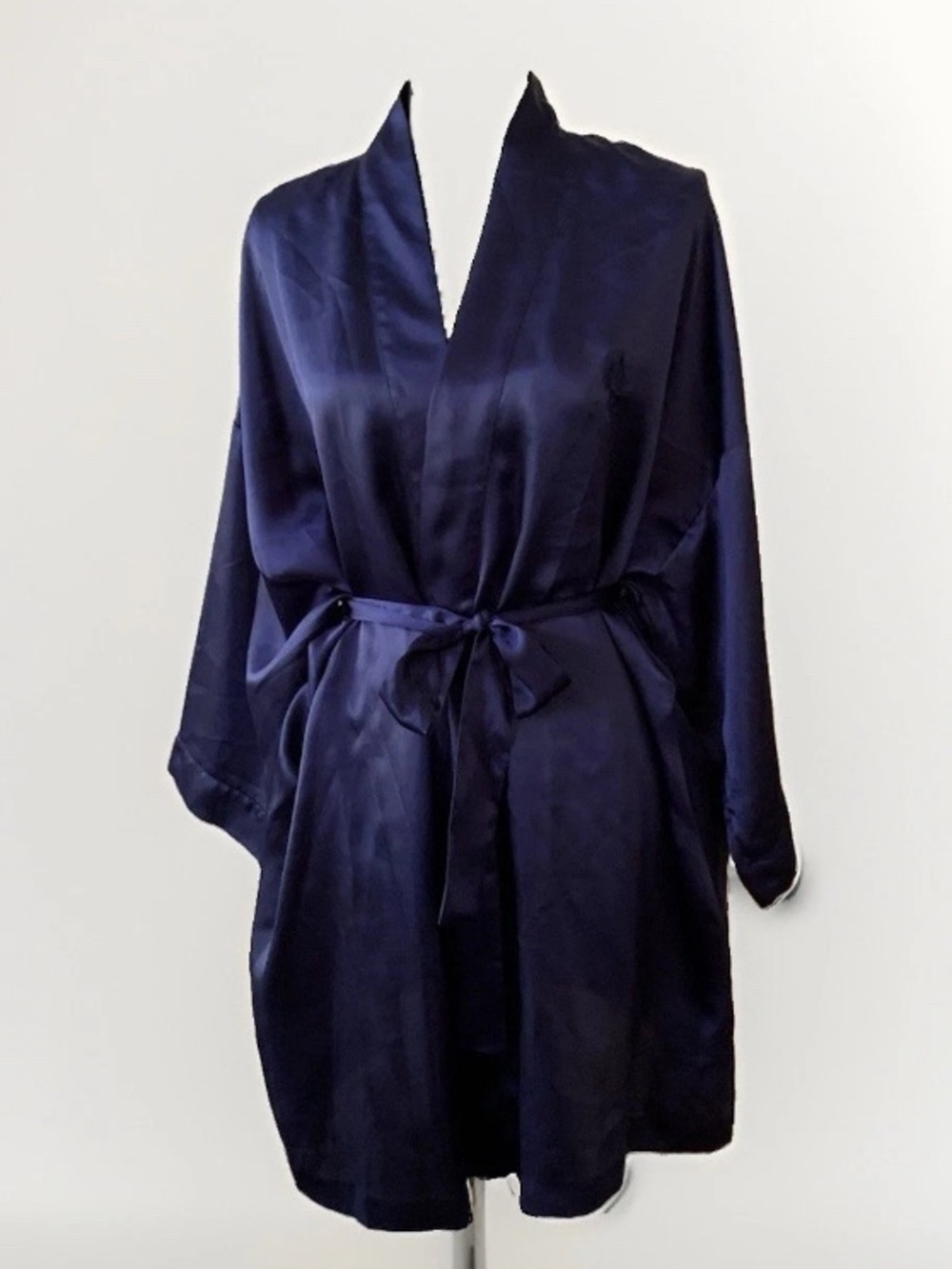 Vintage Rare Christian Dior Midnight Blue Satin logo Kimono Robe Hollywood Glam